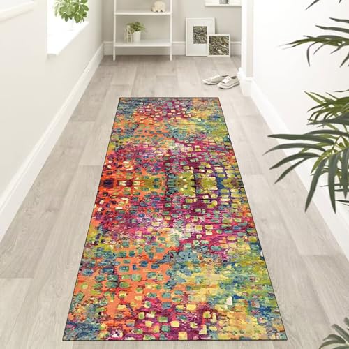 ZUZEKU Abstrakte Bunt Läufer Flur Küche Waschbar rutschfest 80X350cm Vintage Bunt Lang Küchenteppich Flurteppich Teppich Fur Korridor Wohnzimmer Schlafzimmer Meterware Anpassbar von ZUZEKU