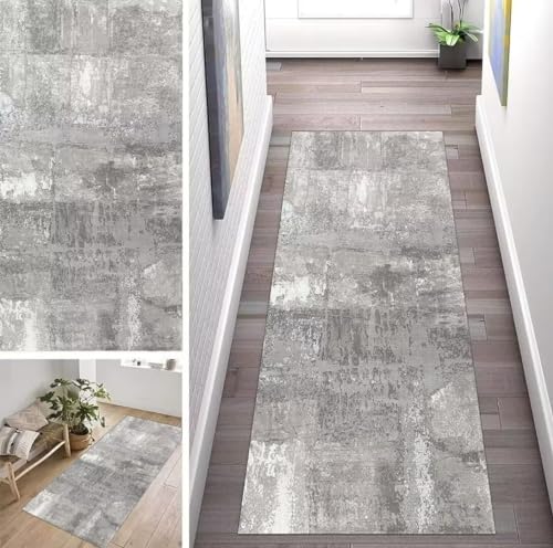 ZUZEKU Abstrakte Grau Läufer Flur Küche Waschbar rutschfest 40X60cm Vintage Lang Küchenteppich Flurteppich Teppich Fur Korridor Wohnzimmer Schlafzimmer Meterware Anpassbar von ZUZEKU