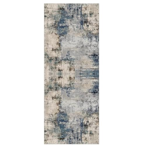 ZUZEKU Abstrakte Läufer Flur Küche Waschbar rutschfest 100X500cm Vintage Grau und Blau Lang Küchenteppich Flurteppich Teppich Fur Korridor Wohnzimmer Schlafzimmer Meterware Anpassbar von ZUZEKU