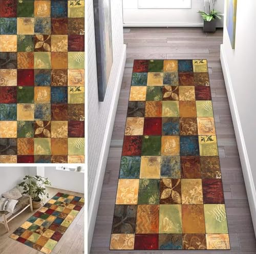 ZUZEKU Abstrakte Läufer Flur Küche Waschbar rutschfest 40X100cm Vintage Bunt Lang Küchenteppich Flurteppich Teppich Fur Korridor Wohnzimmer Schlafzimmer Meterware Anpassbar von ZUZEKU