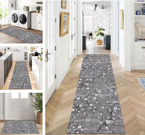 ZUZEKU Abstrakte Läufer Flur Küche Waschbar rutschfest 40X60cm Vintage Schwarz Weiß Grau Lang Küchenteppich Flurteppich Teppich Fur Korridor Wohnzimmer Schlafzimmer Meterware Anpassbar von ZUZEKU
