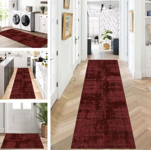 ZUZEKU Abstrakte Läufer Flur Küche Waschbar rutschfest 60X100cm Vintage Rot Lang Küchenteppich Flurteppich Teppich Fur Korridor Wohnzimmer Schlafzimmer Meterware Anpassbar von ZUZEKU