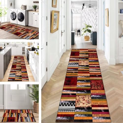ZUZEKU Abstrakte Läufer Flur Küche Waschbar rutschfest 80X160cm Bunt Lang Küchenteppich Flurteppich Teppich Fur Korridor Wohnzimmer Schlafzimmer Meterware Anpassbar von ZUZEKU