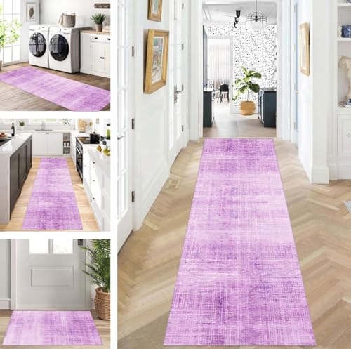 ZUZEKU Abstrakte Läufer Flur Küche Waschbar rutschfest Korridor Teppichmatten 100X100cm Lang Lila Küchenteppich Flurteppich Läufer Schlafzimmer Esszimmer Polyester Teppichläufer Meterware Anpassbar von ZUZEKU