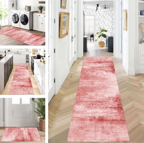 ZUZEKU Abstrakte Läufer Flur Küche Waschbar rutschfest Korridor Teppichmatten 110X120cm Lang Rot Küchenteppich Flurteppich Läufer Schlafzimmer Esszimmer Polyester Teppichläufer Meterware Anpassbar von ZUZEKU