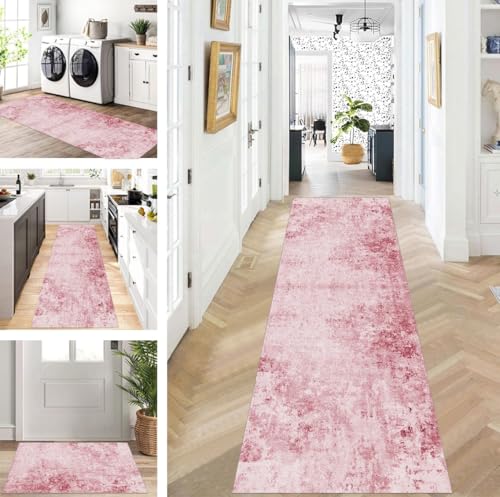 ZUZEKU Abstrakte Läufer Flur Küche Waschbar rutschfest Korridor Teppichmatten 110X120cm Lang Rot Küchenteppich Flurteppich Läufer Schlafzimmer Esszimmer Polyester Teppichläufer Meterware Anpassbar von ZUZEKU