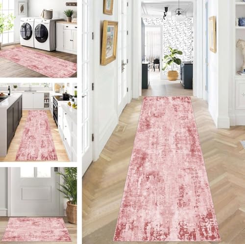 ZUZEKU Abstrakte Läufer Flur Küche Waschbar rutschfest Korridor Teppichmatten 110X180cm Lang Rot Küchenteppich Flurteppich Läufer Schlafzimmer Esszimmer Polyester Teppichläufer Meterware Anpassbar von ZUZEKU