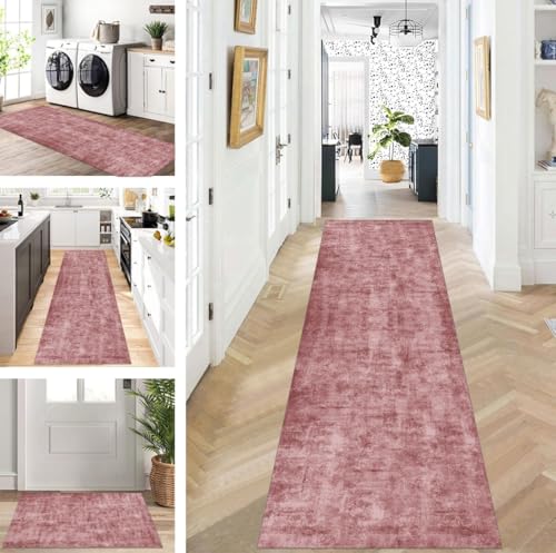 ZUZEKU Abstrakte Läufer Flur Küche Waschbar rutschfest Korridor Teppichmatten 110X240cm Lang Rot Küchenteppich Flurteppich Läufer Schlafzimmer Esszimmer Polyester Teppichläufer Meterware Anpassbar von ZUZEKU