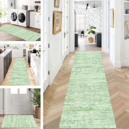 ZUZEKU Abstrakte Läufer Flur Küche Waschbar rutschfest Korridor Teppichmatten 110X350cm Grün Lang Küchenteppich Flurteppich Läufer Schlafzimmer Esszimmer Polyester Teppichläufer Meterware Anpassbar von ZUZEKU