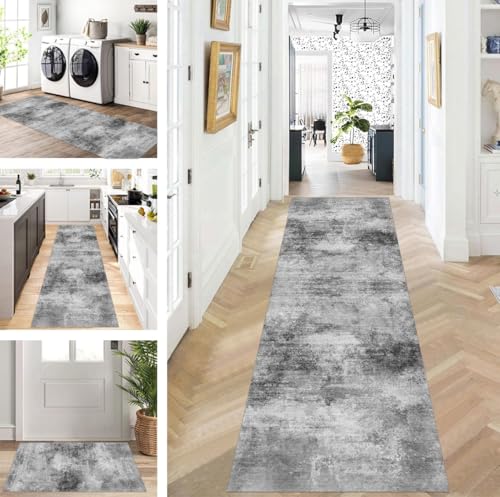 ZUZEKU Abstrakte Läufer Flur Küche Waschbar rutschfest Korridor Teppichmatten 110X500cm Lang Grau Küchenteppich Flurteppich Läufer Schlafzimmer Esszimmer Polyester Teppichläufer Meterware Anpassbar von ZUZEKU