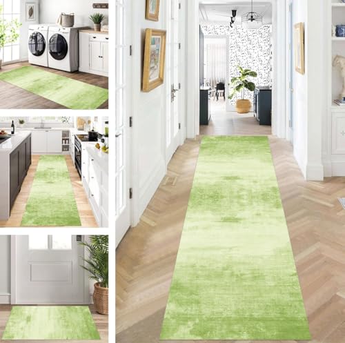 ZUZEKU Abstrakte Läufer Flur Küche Waschbar rutschfest Korridor Teppichmatten 110X500cm Lang Grün Küchenteppich Flurteppich Läufer Schlafzimmer Esszimmer Polyester Teppichläufer Meterware Anpassbar von ZUZEKU