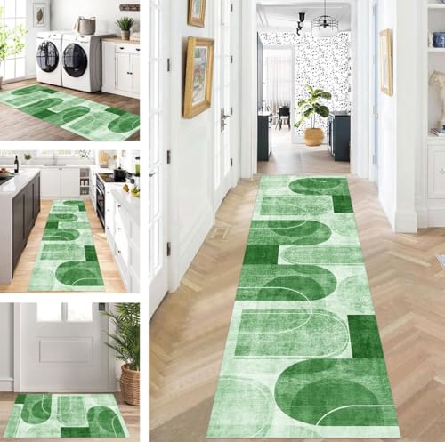 ZUZEKU Abstrakte Läufer Flur Küche Waschbar rutschfest Korridor Teppichmatten 120X100cm Lang Grün Küchenteppich Flurteppich Läufer Schlafzimmer Esszimmer Polyester Teppichläufer Meterware Anpassbar von ZUZEKU