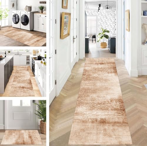 ZUZEKU Abstrakte Läufer Flur Küche Waschbar rutschfest Korridor Teppichmatten 120X300cm Lang Braun Küchenteppich Flurteppich Läufer Schlafzimmer Esszimmer Polyester Teppichläufer Meterware Anpassbar von ZUZEKU