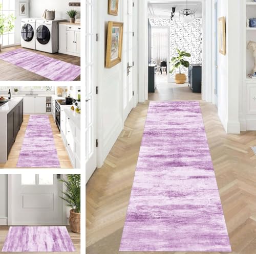 ZUZEKU Abstrakte Läufer Flur Küche Waschbar rutschfest Korridor Teppichmatten 120X350cm Lang Lila Küchenteppich Flurteppich Läufer Schlafzimmer Esszimmer Polyester Teppichläufer Meterware Anpassbar von ZUZEKU