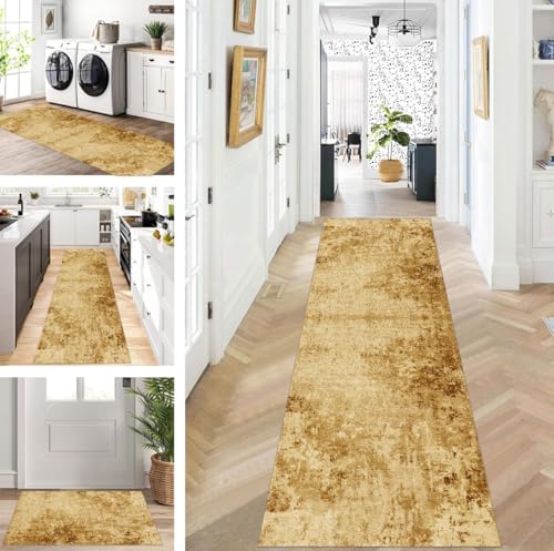 ZUZEKU Abstrakte Läufer Flur Küche Waschbar rutschfest Korridor Teppichmatten 120X550cm Lang Braun Küchenteppich Flurteppich Läufer Schlafzimmer Esszimmer Polyester Teppichläufer Meterware Anpassbar von ZUZEKU