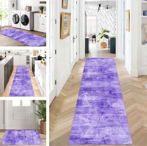 ZUZEKU Abstrakte Läufer Flur Küche Waschbar rutschfest Korridor Teppichmatten 120X550cm Lang Lila Küchenteppich Flurteppich Läufer Schlafzimmer Esszimmer Polyester Teppichläufer Meterware Anpassbar von ZUZEKU