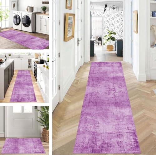 ZUZEKU Abstrakte Läufer Flur Küche Waschbar rutschfest Korridor Teppichmatten 120X550cm Lang Lila Küchenteppich Flurteppich Läufer Schlafzimmer Esszimmer Polyester Teppichläufer Meterware Anpassbar von ZUZEKU