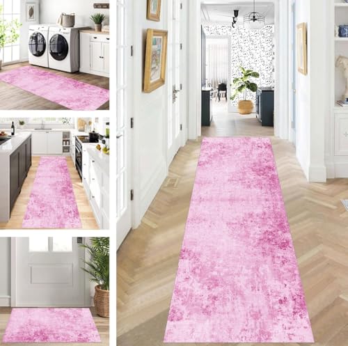 ZUZEKU Abstrakte Läufer Flur Küche Waschbar rutschfest Korridor Teppichmatten 120X600cm Lang Rosa Küchenteppich Flurteppich Läufer Schlafzimmer Esszimmer Polyester Teppichläufer Meterware Anpassbar von ZUZEKU