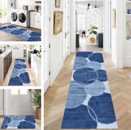 ZUZEKU Abstrakte Läufer Flur Küche Waschbar rutschfest Korridor Teppichmatten 40X280cm Lang Blau Küchenteppich Flurteppich Läufer Schlafzimmer Esszimmer Polyester Teppichläufer Meterware Anpassbar von ZUZEKU