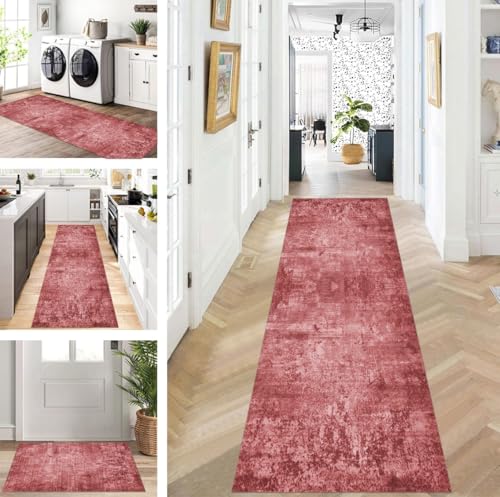 ZUZEKU Abstrakte Läufer Flur Küche Waschbar rutschfest Korridor Teppichmatten 40X350cm Lang Rot Küchenteppich Flurteppich Läufer Schlafzimmer Esszimmer Polyester Teppichläufer Meterware Anpassbar von ZUZEKU