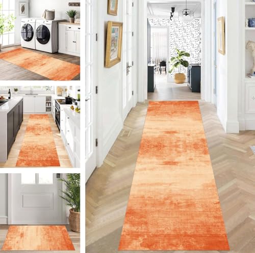 ZUZEKU Abstrakte Läufer Flur Küche Waschbar rutschfest Korridor Teppichmatten 50X120cm Lang Orange Küchenteppich Flurteppich Läufer Schlafzimmer Esszimmer Polyester Teppichläufer Meterware Anpassbar von ZUZEKU