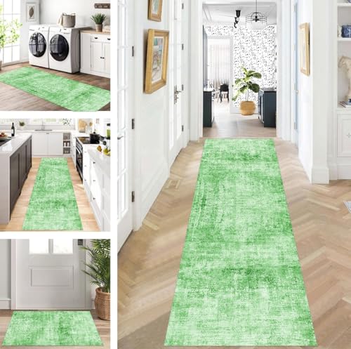 ZUZEKU Abstrakte Läufer Flur Küche Waschbar rutschfest Korridor Teppichmatten 60X100cm Lang Grün Küchenteppich Flurteppich Läufer Schlafzimmer Esszimmer Polyester Teppichläufer Meterware Anpassbar von ZUZEKU