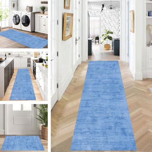 ZUZEKU Abstrakte Läufer Flur Küche Waschbar rutschfest Korridor Teppichmatten 60X400cm Lang Blau Küchenteppich Flurteppich Läufer Schlafzimmer Esszimmer Polyester Teppichläufer Meterware Anpassbar von ZUZEKU