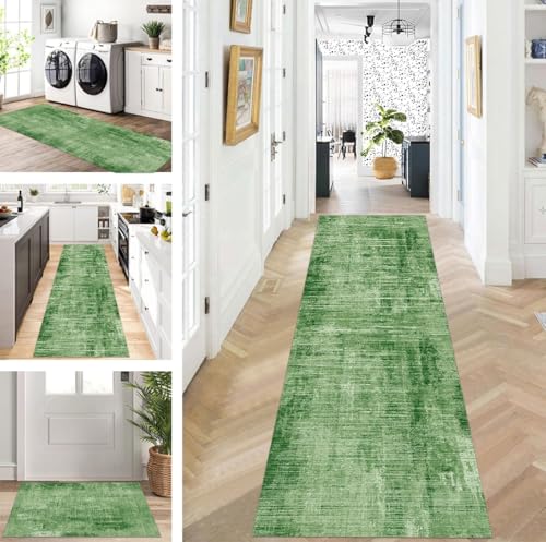 ZUZEKU Abstrakte Läufer Flur Küche Waschbar rutschfest Korridor Teppichmatten 60X450cm Lang Grün Küchenteppich Flurteppich Läufer Schlafzimmer Esszimmer Polyester Teppichläufer Meterware Anpassbar von ZUZEKU