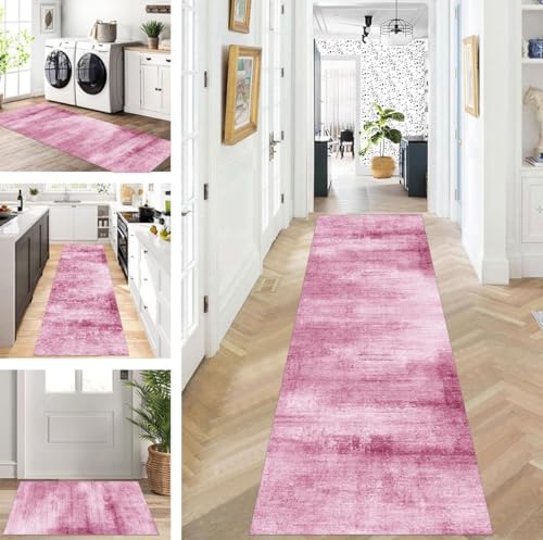 ZUZEKU Abstrakte Läufer Flur Küche Waschbar rutschfest Korridor Teppichmatten 60X60cm Lang Rosa Küchenteppich Flurteppich Läufer Schlafzimmer Esszimmer Polyester Teppichläufer Meterware Anpassbar von ZUZEKU