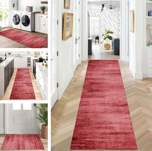 ZUZEKU Abstrakte Läufer Flur Küche Waschbar rutschfest Korridor Teppichmatten 60X80cm Lang Rot Küchenteppich Flurteppich Läufer Schlafzimmer Esszimmer Polyester Teppichläufer Meterware Anpassbar von ZUZEKU
