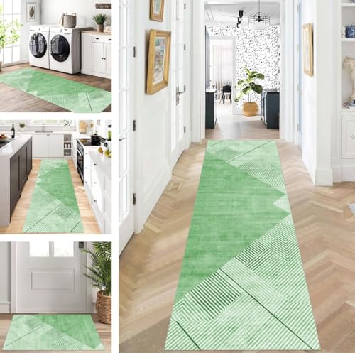 ZUZEKU Abstrakte Läufer Flur Küche Waschbar rutschfest Korridor Teppichmatten 70X120cm Lang Grün Küchenteppich Flurteppich Läufer Schlafzimmer Esszimmer Polyester Teppichläufer Meterware Anpassbar von ZUZEKU