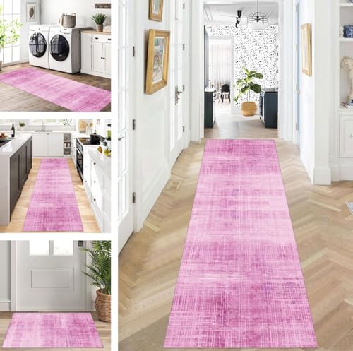ZUZEKU Abstrakte Läufer Flur Küche Waschbar rutschfest Korridor Teppichmatten 70X280cm Rosa Lang Küchenteppich Flurteppich Läufer Schlafzimmer Esszimmer Polyester Teppichläufer Meterware Anpassbar von ZUZEKU