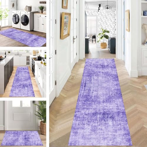 ZUZEKU Abstrakte Läufer Flur Küche Waschbar rutschfest Korridor Teppichmatten 70X500cm Lang Lila Küchenteppich Flurteppich Läufer Schlafzimmer Esszimmer Polyester Teppichläufer Meterware Anpassbar von ZUZEKU