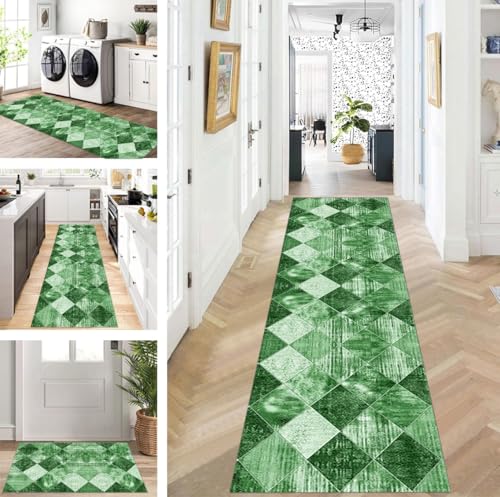 ZUZEKU Abstrakte Läufer Flur Küche Waschbar rutschfest Korridor Teppichmatten 80X120cm Lang Grün Küchenteppich Flurteppich Läufer Schlafzimmer Esszimmer Polyester Teppichläufer Meterware Anpassbar von ZUZEKU