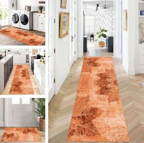 ZUZEKU Abstrakte Läufer Flur Küche Waschbar rutschfest Korridor Teppichmatten 80X120cm Orange Lang Küchenteppich Flurteppich Läufer Schlafzimmer Esszimmer Polyester Teppichläufer Meterware Anpassbar von ZUZEKU