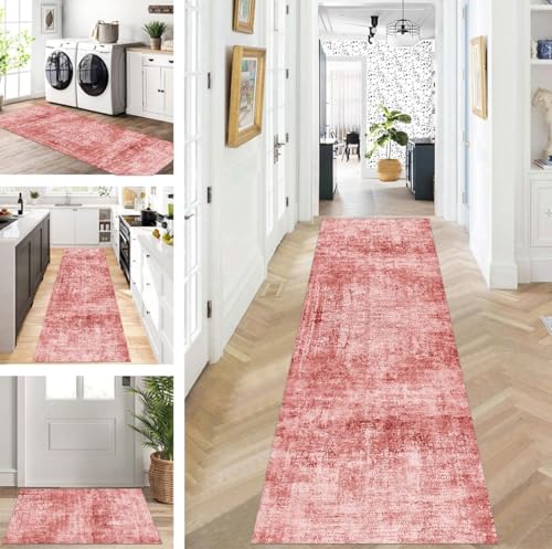 ZUZEKU Abstrakte Läufer Flur Küche Waschbar rutschfest Korridor Teppichmatten 80X200cm Lang Rot Küchenteppich Flurteppich Läufer Schlafzimmer Esszimmer Polyester Teppichläufer Meterware Anpassbar von ZUZEKU