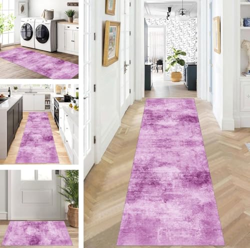 ZUZEKU Abstrakte Läufer Flur Küche Waschbar rutschfest Korridor Teppichmatten 80X350cm Lang Lila Küchenteppich Flurteppich Läufer Schlafzimmer Esszimmer Polyester Teppichläufer Meterware Anpassbar von ZUZEKU