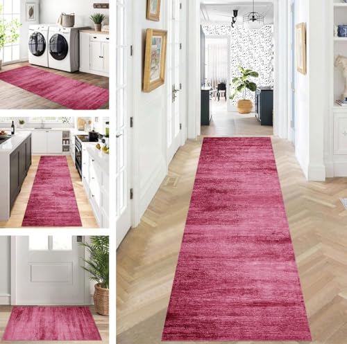 ZUZEKU Abstrakte Läufer Flur Küche Waschbar rutschfest Korridor Teppichmatten 90X180cm Lang Rosa Küchenteppich Flurteppich Läufer Schlafzimmer Esszimmer Polyester Teppichläufer Meterware Anpassbar von ZUZEKU