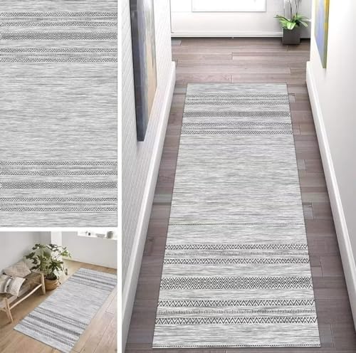 ZUZEKU Abstrakte Schwarz Grau Läufer Flur Küche Waschbar rutschfest 120X300cm Vintage Lang Küchenteppich Flurteppich Teppich Fur Korridor Wohnzimmer Schlafzimmer Meterware Anpassbar von ZUZEKU