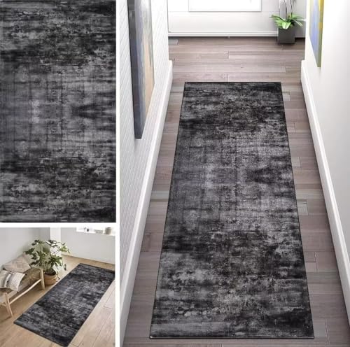 ZUZEKU Abstrakte Schwarz Grau Läufer Flur Küche Waschbar rutschfest 50X120cm Vintage Lang Küchenteppich Flurteppich Teppich Fur Korridor Wohnzimmer Schlafzimmer Meterware Anpassbar von ZUZEKU