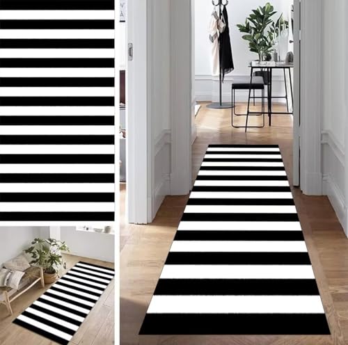 ZUZEKU Abstrakte Teppich Läufer Lang Flur Küche rutschfest Waschbar Teppichmattent 120X600cm Schwarz Weiß Vintage Küchenläufer Meterware Esszimmer Schlafzimmer Wohnzimmer Schmutzfangmatte von ZUZEKU