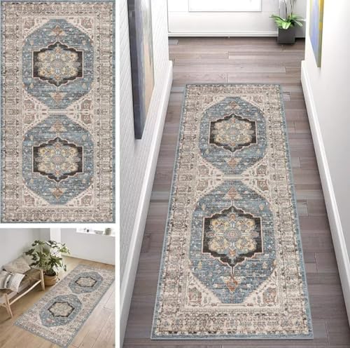 ZUZEKU Boho Klassisch Läufer Flur Küche Waschbar rutschfest 80X300cm Blau und Grau Vintage Küchenteppich Flurteppich Teppich Fur Korridor Wohnzimmer Schlafzimmer Meterware Anpassbar ZUZEKU Boho Klassisch Läufer Flur Küche Waschbar rutschfest 80X300cm Blau und Grau Vintage Küchenteppich Flurteppich Teppich Fur Korridor Wohnzimmer Schlafzimmer Meterware Anpassbar von ZUZEKU