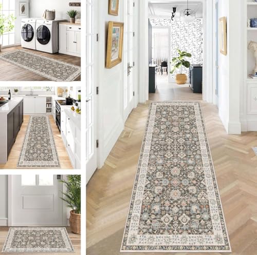 ZUZEKU Boho Läufer Flur Küche Waschbar rutschfest 120X600cm Lang 3D Blumen Küchenteppich Flurteppich Teppich Fur Korridor Wohnzimmer Schlafzimmer Meterware Anpassbar von ZUZEKU