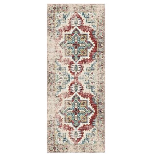 ZUZEKU Boho Läufer Flur Küche Waschbar rutschfest 50X100cm Vintage Rot Lang Küchenteppich Flurteppich Teppich Fur Korridor Wohnzimmer Schlafzimmer Meterware Anpassbar von ZUZEKU