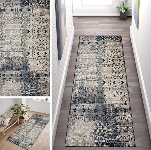 ZUZEKU Boho Läufer Flur Küche Waschbar rutschfest 80X200cm Marokko Grau Vintage Lang Küchenteppich Flurteppich Teppich Fur Korridor Wohnzimmer Schlafzimmer Meterware Anpassbar von ZUZEKU