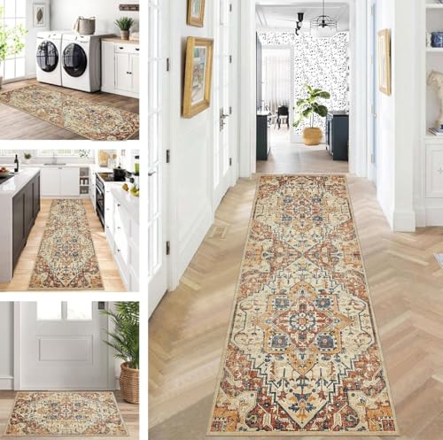 ZUZEKU Boho Läufer Flur Küche Waschbar rutschfest 80X500cm Lang Küchenteppich Flurteppich Teppich Fur Korridor Wohnzimmer Schlafzimmer Meterware Anpassbar von ZUZEKU