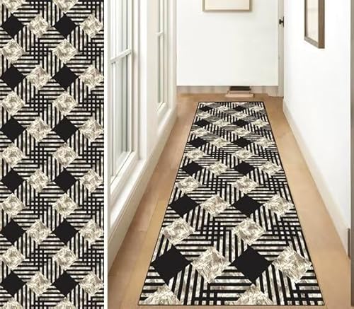 ZUZEKU Flurteppich läufer rutschfest Waschbar 80X400CM Korridor Teppichmatten Schwarz Küchenteppich Küchenläufer Polyester Teppichläufer Eingang Schlafzimmer Meterware Wohnzimmer Schmutzfangmatte von ZUZEKU