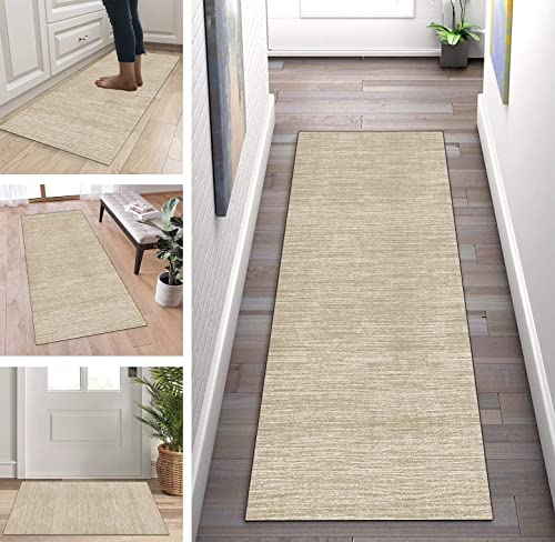 ZUZEKU Küchenläufer Waschbar rutschfest Beige 60x200cm Flurläufer Korridor Teppichläufer Küchenteppich Schlafzimmer Esszimmer Polyester Meterware Anpassbar von ZUZEKU