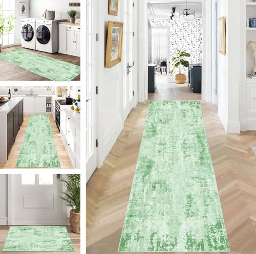 ZUZEKU Läufer Flur Küche Waschbar rutschfest 100X100cm Lang Grün Küchenteppich Flurteppich Teppich Fur Korridor Wohnzimmer Schlafzimmer Meterware Anpassbar von ZUZEKU