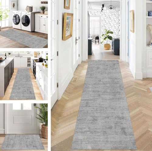 ZUZEKU Läufer Flur Küche Waschbar rutschfest 100X150cm Lang Grau Küchenteppich Flurteppich Teppich Fur Korridor Wohnzimmer Schlafzimmer Meterware Anpassbar von ZUZEKU